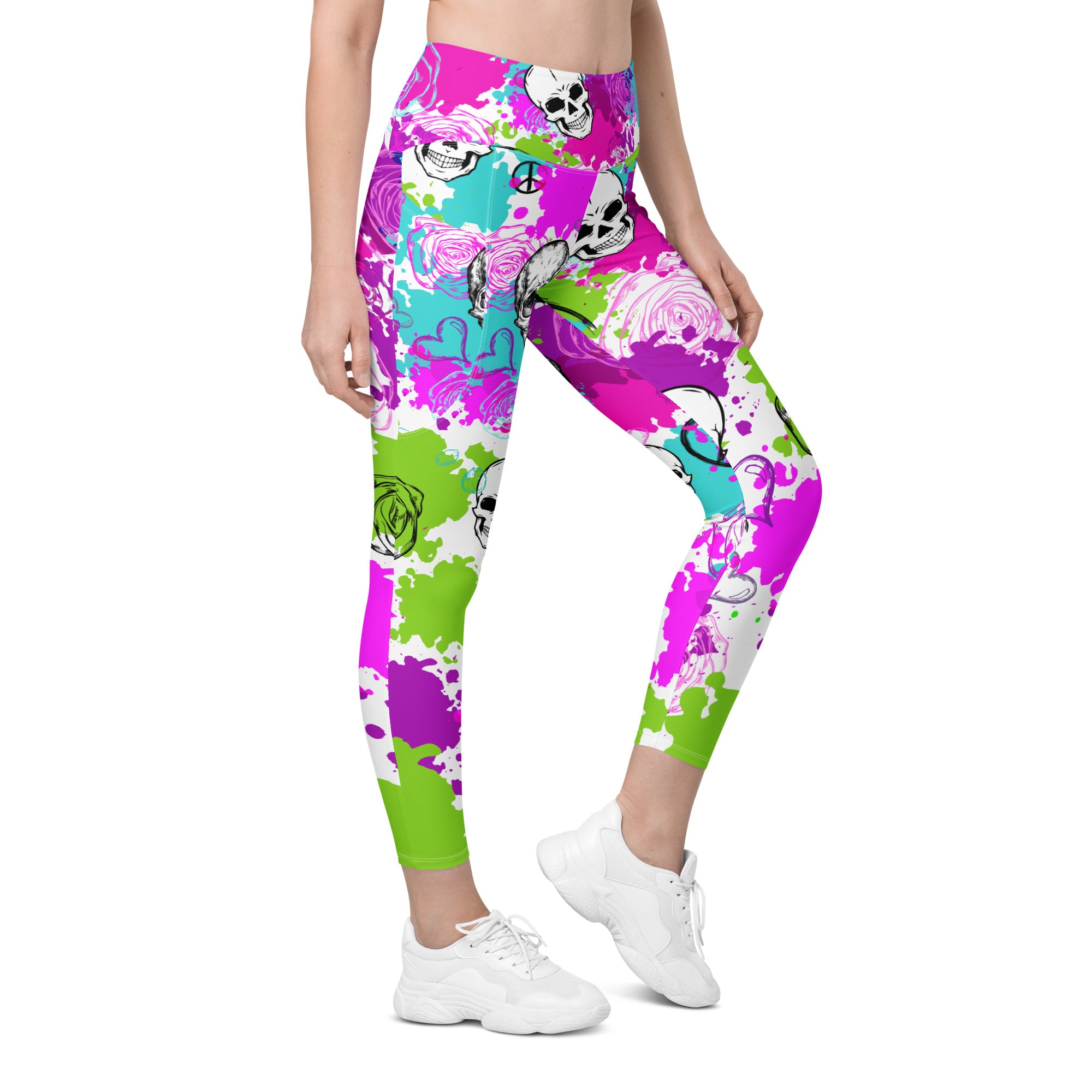 Floral Goth Skull Leggings with Pockets | All Sizes